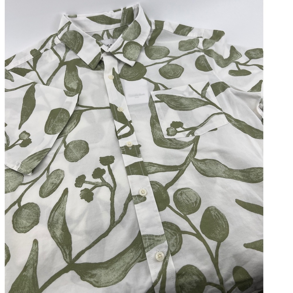 Goodfellow & Co Mens Slim Fit Green Olive Branch Print Button Down Shirt Medium